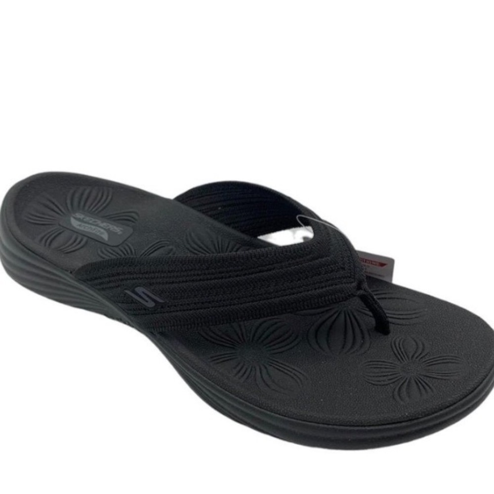 Skechers Arch Fit Black Floral Thong Sandals Flip Flops Women's Size 10